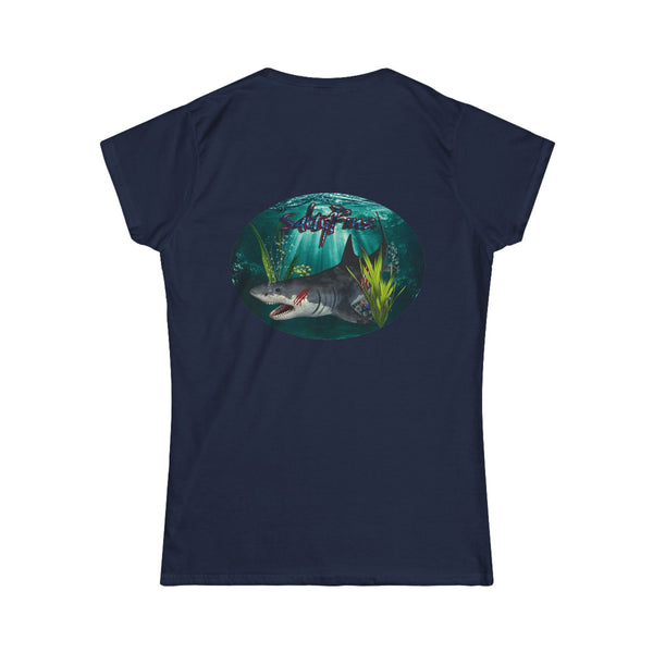 Bloody Shark Oval Picture - No Shark Shadow design T-Shirt | Women's Tee | Ocean Fantasy Tee