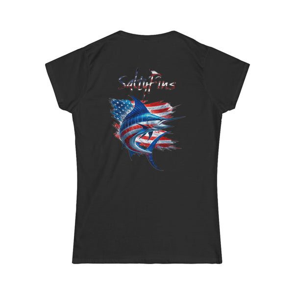 American Blue Marlin with Logo Design T-Shirt | Women's Tee | Ocean Fantasy Tee