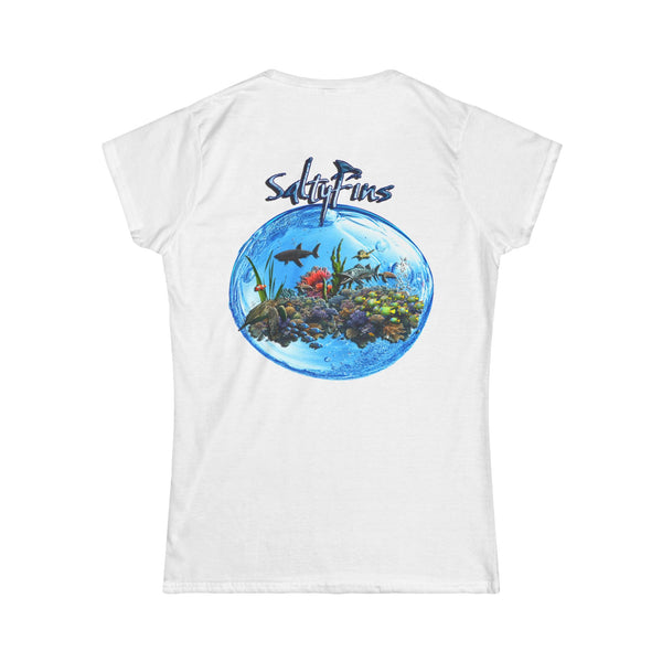 Underwater Barracuda Bubble Design T-Shirt | Women's White Tee | Ocean Fantasy Tee