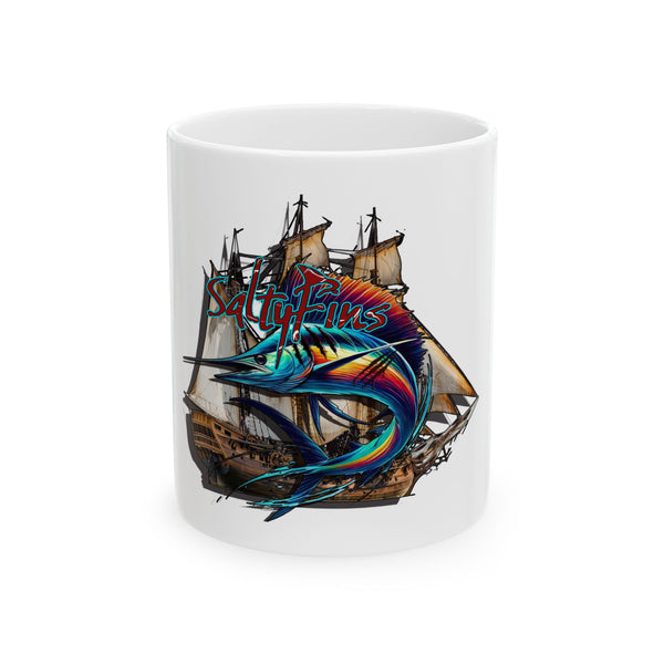 Sailfish Pirate Ship Ceramic Mug — Colorful Sailfish Nautical Coffee Cup (11oz & 15oz)