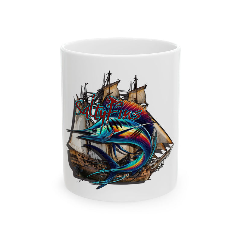 Sailfish Pirate Ship Ceramic Mug — Colorful Sailfish Nautical Coffee Cup (11oz & 15oz)