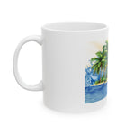 Tropical Island Ceramic Mug — Salty Vibes Sailboat & Palm Beach Coffee Cup (11oz/15oz)