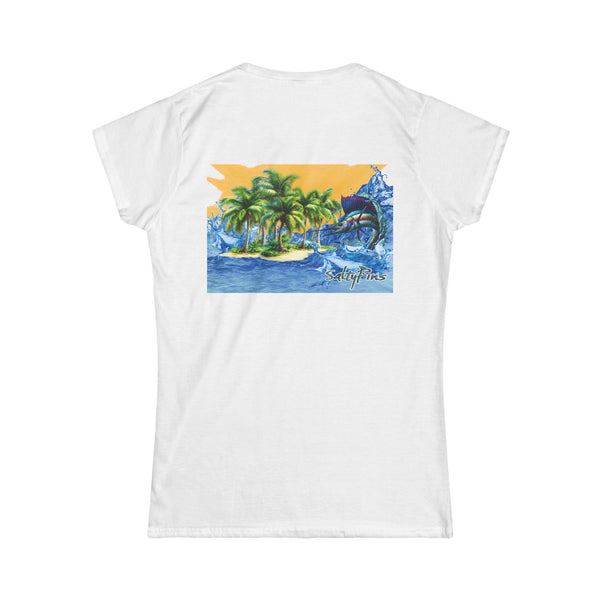 Island Marlin Sunset Design T-Shirt | Women's White Tee | Ocean Fantasy Tee