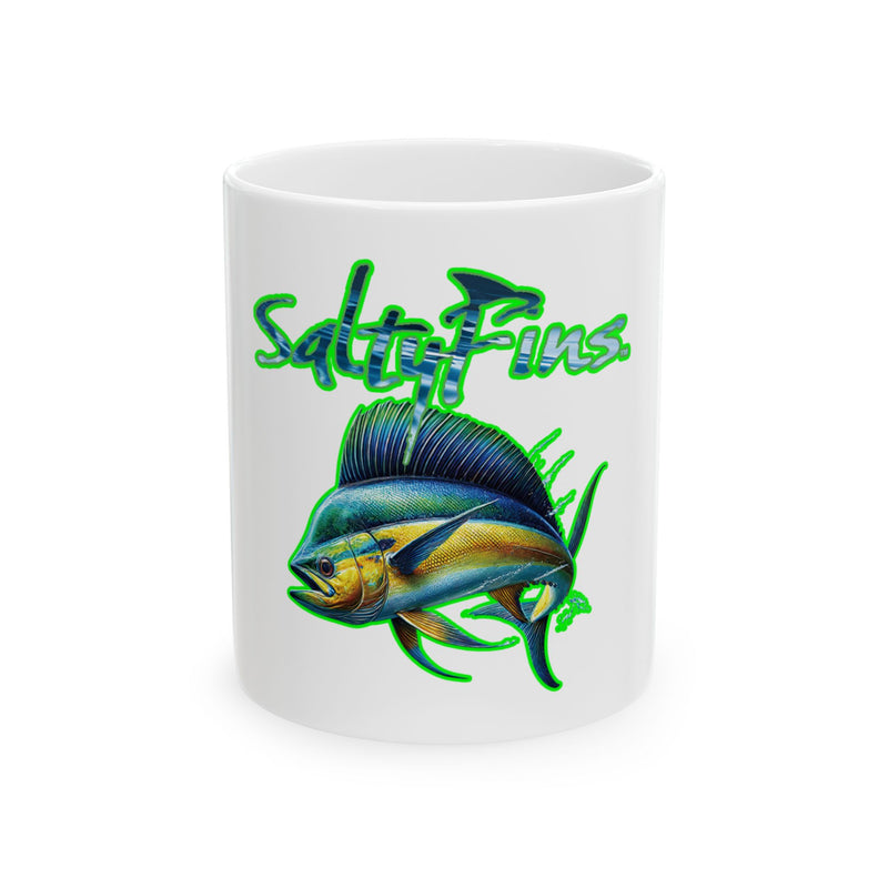 Salt Fins Ceramic Mug — Mahi Mahi Fishing Coffee Cup (11oz & 15oz)