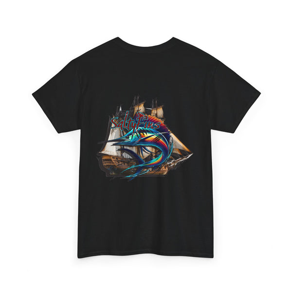 Marlin With Claw Mark And Pirateship  T-shirt  | Men's Tee | Ocean Fantasy Tee